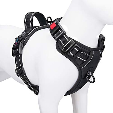 PHOEPET No Pull Dog Harnesses for Small Dogs Reflective Adjustable Front Clip Vest with Handle 2 Metal Rings 3 Buckles Easy to Put on Take OffXS Black