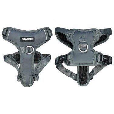 DJANGO Tahoe No Pull Dog Harness EscapeProof Dog Harness for Small Medium with Front Back Clips for Everyday Use Adjustable Padded Reflective Secure Fit Easy OnOff Poppy Gray Medium