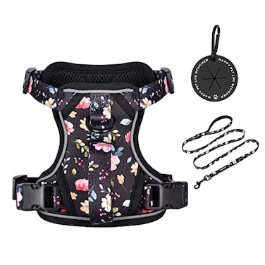 Petmolico Dog Harness for Small Dogs Cute Harness Vest with Two Leash Clips and Soft Handle Reflective Easy Walk Puppy Vest Black Peach Medium
