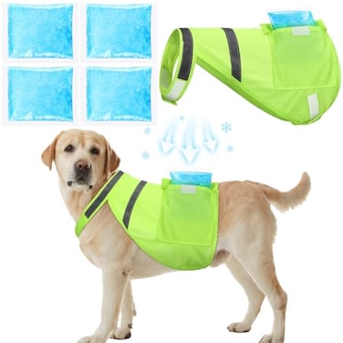 Aliceset 2 Pcs Dog Cooling Vest with 4 Recyclable Ice Pack Summer Outdoor Dog Cooling Harness Shirt Adjustable Pet CoolerFluorescent GreenLarge