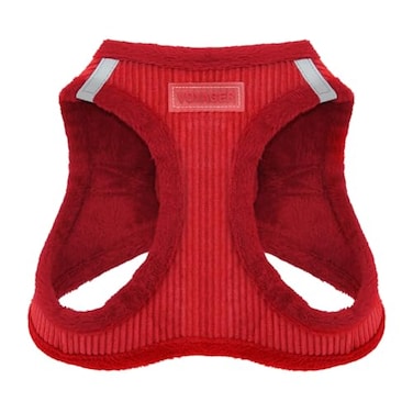 Best Pet Supplies All Weather Plush Reflective No Pull Harness for Small Medium Dogs Cats Secure with Hook Loop Fastener Buckle Double DRings Red Corduroy M