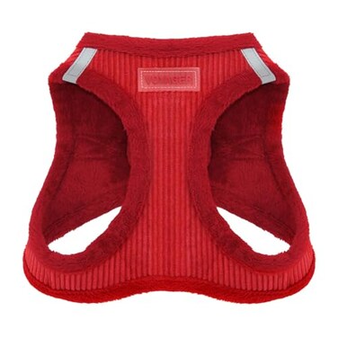 Best Pet Supplies All Weather MeshPlush Reflective No Pull Harness for Small Medium Dogs Cats Secure with Hook Loop Fastener Buckle Double DRings Red Corduroy S