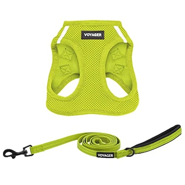 Best Pet Supplies Voyager Stepin Air All Weather Mesh Harness and Reflective Dog 5ft Leash Combo with Neoprene Handle for Small Medium and Large Breed Puppies Set Lime Green Medium
