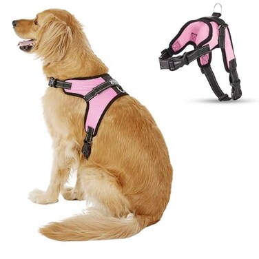 Copatchy No Pull Reflective Adjustable Dog Harness With Handle Comfortable Soft All Weather Mesh Easy On Puppy Harness For Small Medium and Large Dogs Pink Large