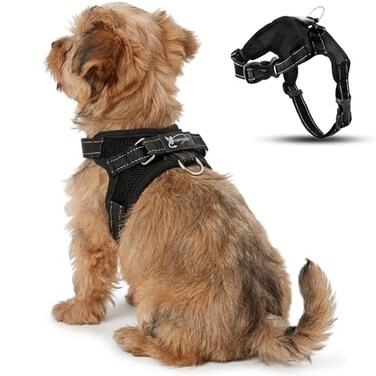 Copatchy No Pull Reflective Adjustable Dog Harness with Handle Comfortable Soft All Weather Mesh Easy On Puppy Harness for Small Medium and Large Dogs Black XXSmall