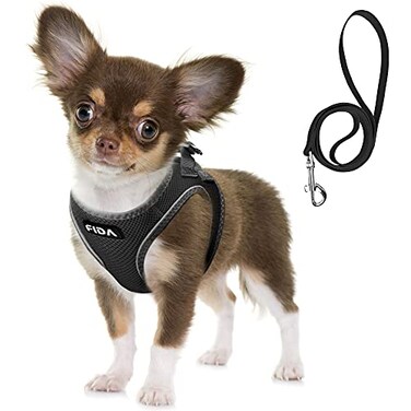 Fida Comfy Dog Harness with Leash Soft Puppy Vest Escape Proof Breathable Lightweight Soft Mesh Adjustable Reflective Stepin Harness for Small Pet Walking S Black