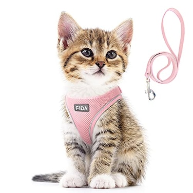 Fida Comfy Dog Harness with Leash Cat Vest Harness Escape Proof Breathable Lightweight Soft Mesh Adjustable Reflective Stepin Harness for Puppy Toy Breeds ExtraSmall Pet XXS Pink
