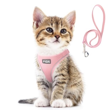 Fida Cat Harness and Leash Set for Walking Kitten and Puppy Escape Proof Kitten Harness with Breathable Lightweight Soft Mesh Adjustable Reflective Stepin Design XXXS Pink