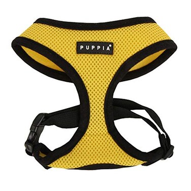 Puppia Soft Dog Harness No Choke OverTheHead Triple Layered Breathable Mesh Adjustable Chest Belt and QuickRelease Buckle Yellow Small