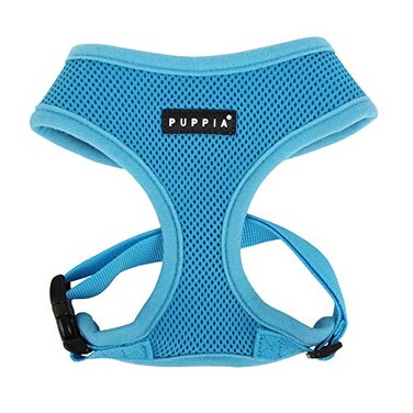 Puppia Soft Dog Harness No Choke OverTheHead Triple Layered Breathable Mesh Adjustable Chest Belt and QuickRelease Buckle Sky Blue XSmall