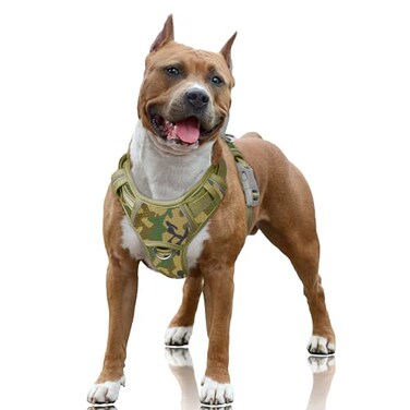 BARKBAY No Pull Dog Harness Large Reflective Dog Harness with Front Clip and Easy Control Handle for Walking Training Running with ID tag PocketCamoL