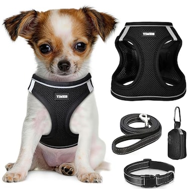 YIMEIS Dog Harness and Leash Set No Pull Soft Mesh Pet Harness Reflective Adjustable Puppy Vest for Small Medium Large Dogs Cats BlackUpdate XSmall Pack of 1
