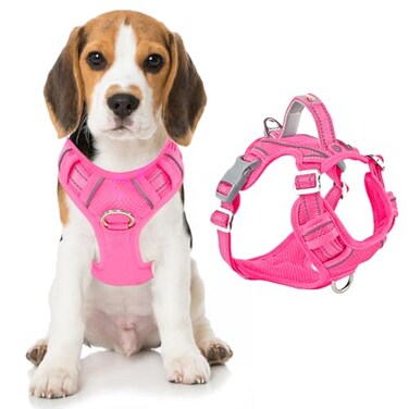 BARKBAY Dog Harness No Pull with ID Tag Pocket Heavy Duty Reflective Easy Control for Large DogsPinkM