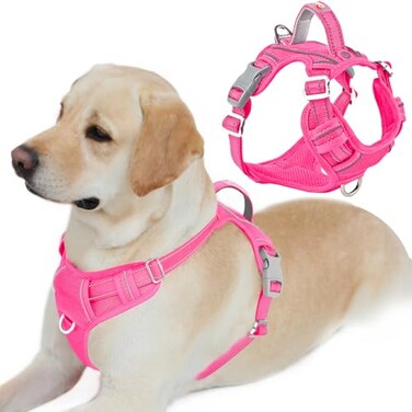 BARKBAY Dog Harness No Pull with ID Tag Pocket Heavy Duty Reflective Easy Control for Large DogsPinkL