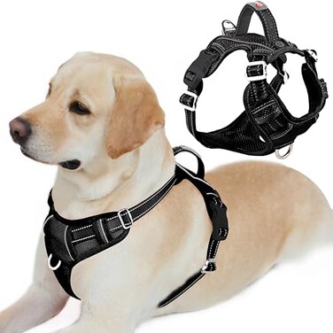 BARKBAY Dog Harness No Pull with ID Tag Pocket Heavy Duty Reflective Easy Control for Large DogsBlackL