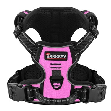 BARKBAY No Pull Pet Harness Dog Harness Adjustable Outdoor Pet Vest 3M Reflective Oxford Material Vest for PINK Dogs Easy Control for Small Medium Large Dogs L