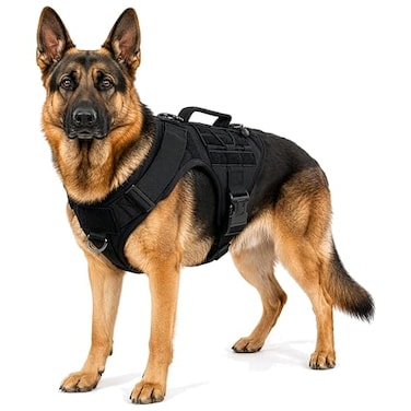 Albcorp Tactical Dog Harness Heavy Duty NoPull Training Vest for Large Breeds Military Service Dog Vest with Front Leash Clip Hook Loop Panels Padded Handle Black Medium