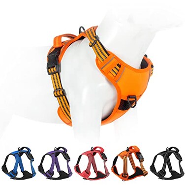 Bokelai No Pull Dog Harness for Medium Large Dogs Adjustable Reflective Pet Vest with Front Clip Padded Harness for Dogs Easy Control Handle Best for Outdoor Training and Walking Orange M