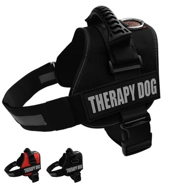 Albcorp Reflective Therapy Dog Vest Harness with 2 Removable Patches Adjustable Woven Nylon for Therapy Visits and Volunteer Programs Black Large