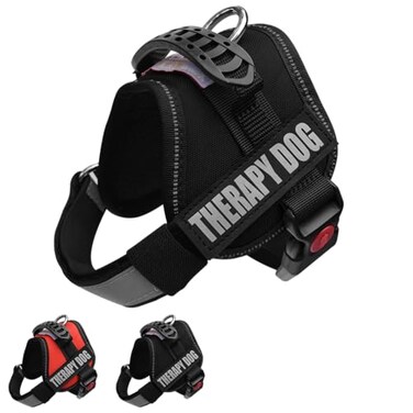 Albcorp Reflective Therapy Dog Vest Harness with 2 Removable Patches Adjustable Woven Nylon for Therapy Visits and Volunteer Programs Black Extra Small