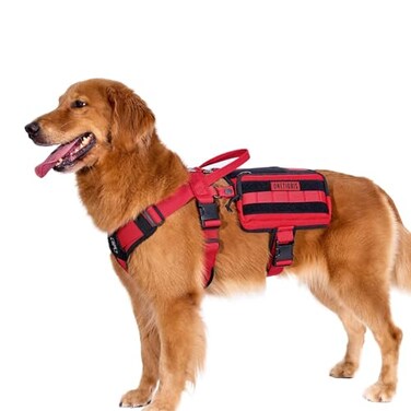 OneTigris Service Dog Vest Harness Service Dog Cape Guardian Dog Backpack Harness with Pouches Dog Saddle Bag for Small Medium and Large Dogs Red Large