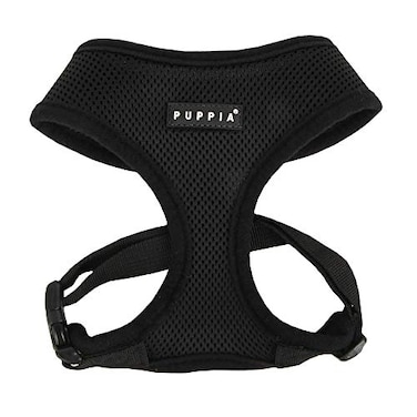 Puppia Soft Dog Harness No Choke OverTheHead Triple Layered Breathable Mesh Adjustable Chest Belt and QuickRelease Buckle Black XLarge