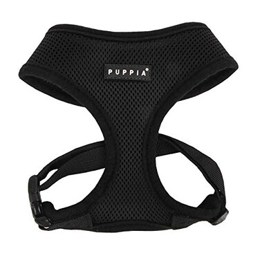 Puppia Soft Dog Harness No Choke OverTheHead Triple Layered Breathable Mesh Adjustable Chest Belt and QuickRelease Buckle Black XXLarge