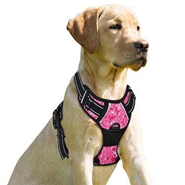 BARKBAY No Pull Dog Harness Front Clip Heavy Duty Reflective Easy Control Handle for Large Dog WalkingPink camoL