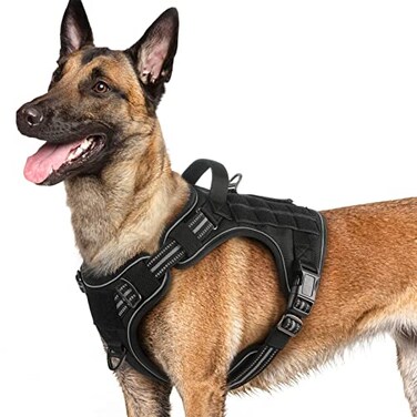 rabbitgoo Dog Harness for Large Dogs No Pull Tactical Service Pet Vest with Molle and Control Handle Adjustable and Reflective Military Harness for Easy Walking and Training Black L