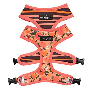 LucyCo. Lucy Co Reversible Dog Harness WaterRepellent Neoprene DualPrint Design Easy Swap Style Adjustable Comfort Fit Posy Pink Reversible Harness Medium
