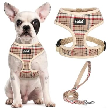 PUPTECK Soft Mesh Dog Harness and Leash Set Pet Puppy Cat Comfort Padded Vest No Pull Harnesses Khaki L