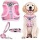 PUPTECK Adjustable Dog Harness Collar and Leash Set Step in No Pull Pet Harness for Small Medium Dogs Puppy and Cats Outdoor Walking Running Soft Mesh Padded Reflective Vest Harnesses Pink S