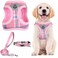 PUPTECK Adjustable Dog Harness Collar and Leash Set Step in No Pull Pet Harness for Small Medium Dogs Puppy and Cats Outdoor Walking Running Soft Mesh Padded Reflective Vest Harnesses Pink S