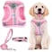 PUPTECK Adjustable Dog Harness Collar and Leash Set Step in No Pull Pet Harness for Small Medium Dogs Puppy and Cats Outdoor Walking Running Soft Mesh Padded Reflective Vest Harnesses Pink M