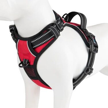 PHOEPET Reflective Dog Harness No Pull Large Breed Vest with 2 Metal Leash Attachment HooksXL Red