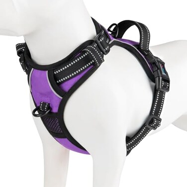PHOEPET No Pull Dog Harnesses for Small Puppies Reflective Adjustable Front Clip Vest with 2 Metal Leash Attachment Hooks Soft HandleXS Purple