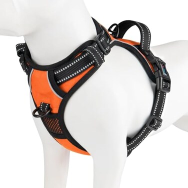PHOEPET Reflective Dog Harness No Pull Large Breed Vest with 2 Metal Leash Attachment HooksL Orange