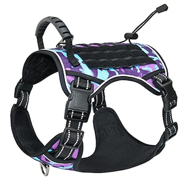 Hotsky Tactical Dog Harness No PullAdjustable Service Dog Vest Reflective Military Pet Harness with Control Handle Molle Loop Panels for Training Walking RunningPurple Camo XL