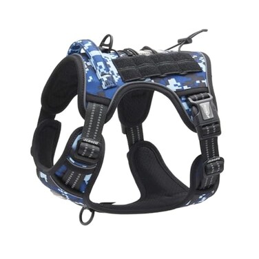 Auroth Tactical Dog Training Harness No Pulling Front Clip Leash Adhesion Reflective K9 Pet Working Vest Easy Control for Small Medium Large Dogs Blue Camo M