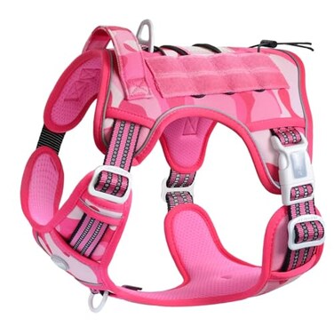 Auroth Tactical Pet Harness for Small Medium Large Dogs No Pull Adjustable Reflective K9 Working Training Easy Control Vest Military Service Dog Medium Pink Camo