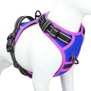 PHOEPET 2019 Upgraded No Pull Dog Harness Reflective Adjustable Vest with a Training Handle 2 Metal Leash Hooks 3 Snap Buckles 4 Slide BucklesXL Royal Blue