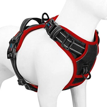 PHOEPET 2019 Upgraded No Pull Dog Harness Reflective Adjustable Vest with a Training Handle 2 Metal Leash Hooks 3 Snap Buckles 4 Slide BucklesXS Black