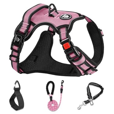 NESTROAD Dog Harness for Large DogsNo Pull Dog Vest Harness with LeashReflective Adjustable Pet Harness with Easy Control Soft Handle LargePink