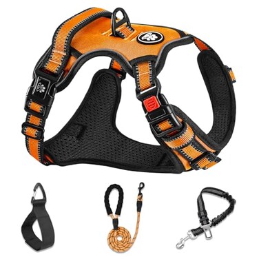 NESTROAD No Pull Dog HarnessAdjustable Oxford Dog Vest Harness with LeashReflective NoChoke Pet Harness with Easy Control Soft Handle for Large DogsLargeOrange