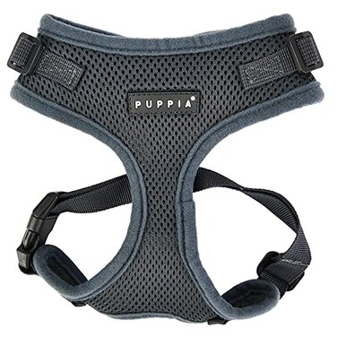 Puppia RiteFit Dog Harness Mesh OverTheHead All Season No Pull No Choke Walking Training Adjustable Neck Chest for Small Medium Dog Grey Medium