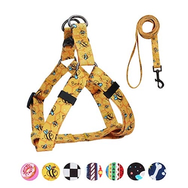 QQPETS Dog Harness Leash Set Adjustable Heavy Duty No Pull Halter Harnesses for Small Medium Large Breed Dogs Back Clip AntiTwist Perfect for Walking XS1218 Chest Girth Yellow Bee