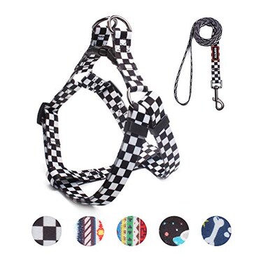 QQPETS Dog Harness Leash Set Adjustable Heavy Duty No Pull Halter Harnesses for Small Medium Large Breed Dogs Back Clip AntiTwist Perfect for Walking S1420 Chest Girth Black Plaid