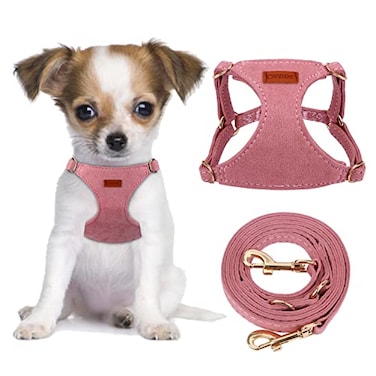CHEDE No Pull Puppy Harness and Multifunction Dog Leash Set 8 Colors Soft Adjustable No Choke Escape Proof CuteLightweight Pet Vest Harness for Small and Medium Dog XS Antique Pink
