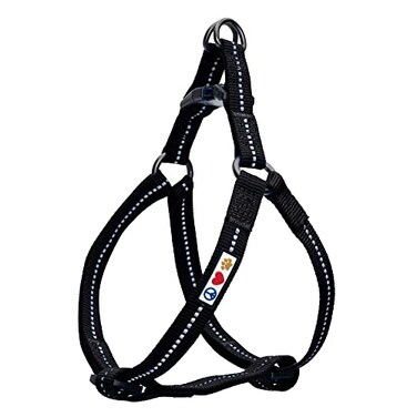 Pawtitas Recycled Reflective Stepin Dog Harness Adjustable NoPull Vest for Puppies to Seniors Safe Comfortable L Black