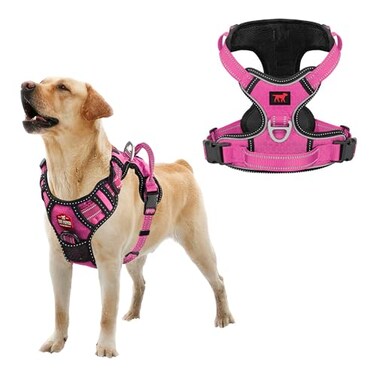 Tuff Pupper No Pull Easy Walk Dog Harness Heavy Duty Pet Vest Front Back Leash Clips Strong Safety Handle Reflective Anti Pull Vest Comfortable Padded Escape Proof Harness Large Pink